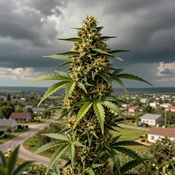 cannabis suburban cbd, cute drawing, by beeple, hyperrealistic