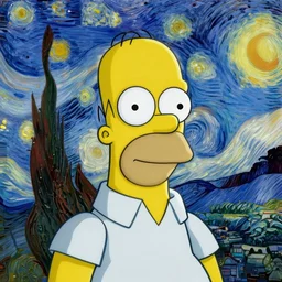 portrait of homer simpson, mash - up between mc escher and vincent van gogh