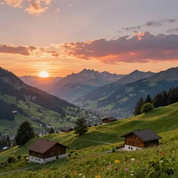 an epic swiss landscape, at sunset, painted by sylar 1 1 3