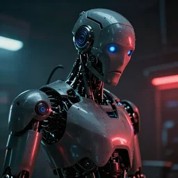 film still of closeup sleek futuristic robot in blade runner 2 0 4 9, cinematic, moody, gritty neon noir by emmanuel lubezki