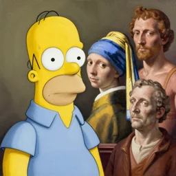 homer simpson. vermeer, giger and michelangelo. highly detailed fine brushwork.
