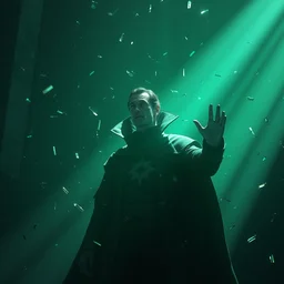 doctor strange, long shadow, light colors, green magic, esperanto, [ [ [ flag esperanto ] ] ], white star!!!, by greg rutkowski, multiple dimensions, shattered glass, refractions, highly detailed, environmental light, cinematic by francis tnehunreal, octane render, nvidia, concept art