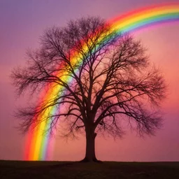 rainbow - tree, sundown, painting