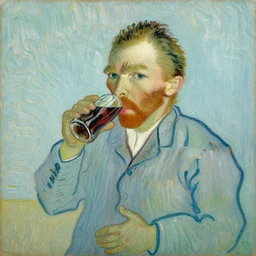 oil on canvas of vincent van gogh drinking cola alone, modern, detailed, by vincent van gogh