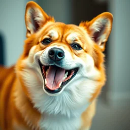 a shibu dog laughing evilly evil smile
