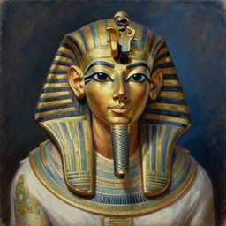 oil on canvas of egyptian god beautiful majestic. realistic. beautiful. mysterious. intricately detailed. meticulously rendered. ornate. epic. 8 k hd. trending on art station. h 7 6 8