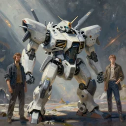 scifi painting of gouf mobile suit by dariusz zawadzki, kenneth blom, mental alchemy, james jean, pablo amaringo, naudline pierre, contemporary art, sleek
