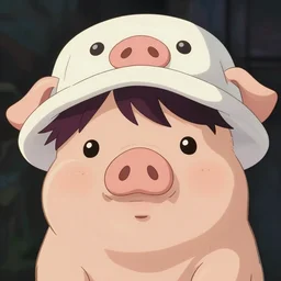adorable anime pig wearing a cute hat, young, clear clean face, Ilya kushinov, by Makoto Shinkai, Studio Ghibli, Miyazaki, Kyoto Animation, digital 2D, painterly style, gouache illustration, high contrast, cute, kawaii, chibi, golden ratio, rule of thirds