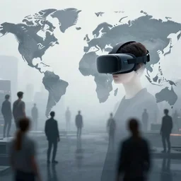 a future world where the line between reality and virtual reality is blurred, and people can enter into digital worlds at will. by greg rutkowski