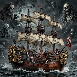 a pirate ship, horror art by beksinski and szukalski and giger and and pyromallis and dzo and iris compiet and seb mckinnon and, digital art, highly detailed, intricate, sharp focus, trending on artstation hq, deviantart, pinterest, unreal engine 5, 4 k uhd image