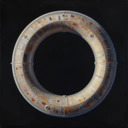 a painting of a ring shape space station