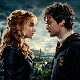 katniss everdeen facing harry potter, fantasy movie poster