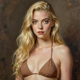 sexy painting of anya taylor joy, bikini, ultra realistic, sharp details, subsurface scattering, intricate details, warm lighting, beautiful features, highly detailed, photorealistic, octane render, 8 k, unreal engine, art by artgerm and greg rutkowski and alphonse mucha