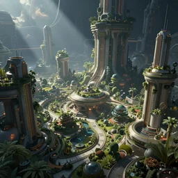 an intricate concept art of an deep space garden city, artstation, sci - fi, hyper realistic, concept art, art by dylan cole, cinematic lighting, octane render