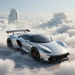 a crossover design sport car in a utopia world. art by filip hodas. clouds by rhads. car by bradbuilds.