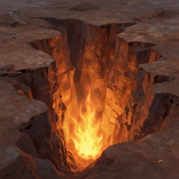 the ground opening up to reveal flames in a chasm by Marc Simonetti