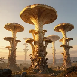symmetry!! free fall, surreal landscape, fungus tower, golden hour, very detailed, perfect composition, perfect lighting, 4 k, trending on artstation, greg rutkowski, derek zabrocki, artgerm, 3 d render, octane render