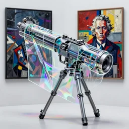 cybernetic symbiosis tripod gun draped in holographic glass sheet,pinterest,behance,artstation, Art by Beksinski and Jackson Pollock, unreal engine in -5