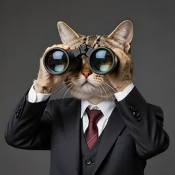 a cat with binoculars and a suit in the style of arcane, portrait