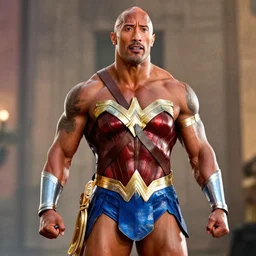 Dwayne Johnson as Wonder Woman. Mobile still frame. 4K UHD