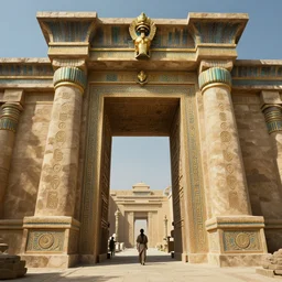 fantasy concept art by anders zorn and craig mullins depicting the heavily ornamented ceremonial gate to an egyptian fantasy temple