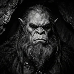 extreme close up portrait of an berserker troll inside a cave kvlt by peder balke by peder balke by greg rutkowski, by guido crepax by norman bluhm mystic high contrast monochromatic noir