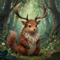 portrait of benjamin netanyahu as a magical forest critter, fur, spiraling antlers, branches, leaves, flowers, by brian froud
