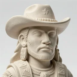 pfp close up ceramic portrait gunslingers cyberpunk inca in tribal regalia, an idea seep's into infinity highly detailed in volumetric latent space, golden turquoise, cinematic light, sharp focus, divine realm of gods, octane render,
