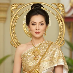 well - lit art nouveau portrait of queen sirikrit of thailand, natural lighting, path traced, highly detailed, high quality, cartoon, digital painting, by don bluth and ross tran and studio ghibli and alphonse mucha