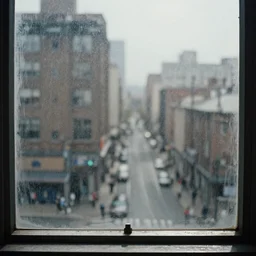 photo of a city through the dirty window, photo by Francesca Woodman,