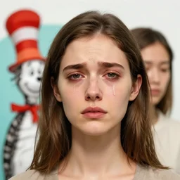 3 d full head and shoulders beautiful woman with a sad expression and crying eyes by doctor seuss and daniel arsham