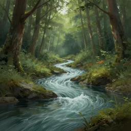 ''a mediocre portrait of a river running through a forest, lol, fantasy, d & d, digital painting, artstation, concept art, sharp focus, illustration, art by greg rutkowski and alphonse mucha''