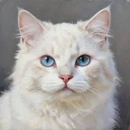 epic professional oil painting of a white cat with light blue eyes, epic, stunning, gorgeous, intricate detail, much wow, 4K, masterpiece