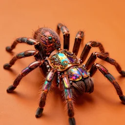 high quality close-up photo rococo holographic tarantula! jewelled gorgeous! highly detailed david ligare elson peter cinematic orange neon lighting high quality low angle hd 8k sharp shallow depth of field