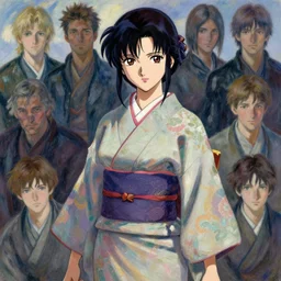 An anime portrait of Ssunbiki as a beautiful woman wearing a kimono from Skyrim, by Claude Monet, Stanley Artgerm Lau, WLOP, Rossdraws, James Jean, Andrei Riabovitchev, Marc Simonetti, and Sakimichan, large brush, low detail, trending on artstation