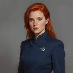 portrait of a woman by greg rutkowski, she resembles padme, attractive, redhead, star wars expanded universe, she is about 2 0 years old, charming, wearing navy uniform of the galactic triunvirate, highly detailed portrait, digital painting, artstation, concept art, smooth, sharp foccus ilustration, artstation hq