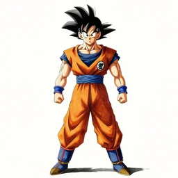 Goku, full body, ultra wide angle, by Yoji Shinkawa and Richard Schmid cinematic dramatic, watercolor effect,  highly detailed