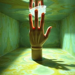a room of oil, water caustics, the giant hand is inside, film still from the movie directed by denis villeneuve and david cronenberg with art direction by salvador dali and dr. seuss