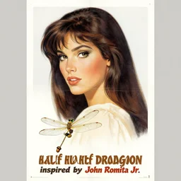 “a 1970’s airbrush style tour poster of a half woman half dragonfly inspired by John Romita Jr”