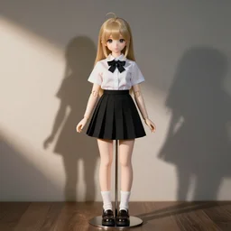 dollfie in school uniform, black skirt and white blouse