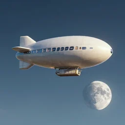 blimp flying above the moon, solarpunk