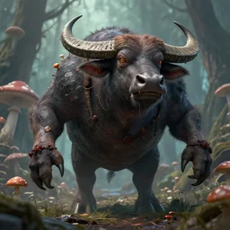 zombie fungus behemoth, anthropomorphic, last of us, mushroom, juggernaut, water buffalo, ultra detailed, 8 k, trending on artstation, award - winning art,