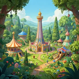 amusement park in the style of ori and the blind forest. very detailed
