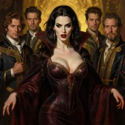 majestic gracious regal aristocratic brunette female vampire portrait, atmospheric lighting, painted, voluptuous, menacing, intricate, volumetric lighting, beautiful, rich deep colours masterpiece, golden hour, sharp focus, ultra detailed, by leesha hannigan, ross tran, thierry doizon, kai carpenter, ignacio fernandez rios