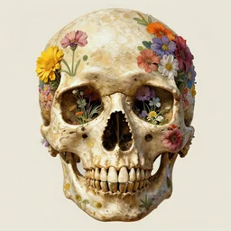 a skull made from a beautiful assortment of colorful flowers growing out of the eye holes and nostril holes, art nouveau, artstation, cgsociety, art by artgerm and greg rutkowski and alphonse mucha