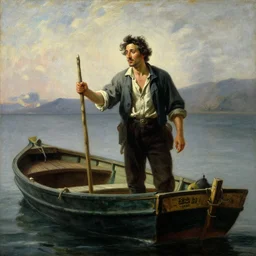 painting of adrien brody as a fisherman on a small boat by bouguereau