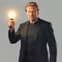 Liam Neeson as Burl Gage, Antimage, casting Eldritch Bolt, iconic Character illustration by Wayne Reynolds for Paizo Pathfinder RPG
