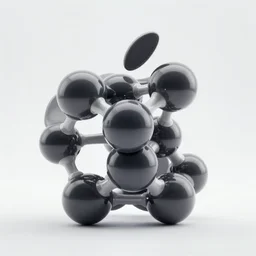 ( model of a molecule ) designed by apple, studio photo, white backdrop, studio light, solid works, octane render, macro shot, in focus, dept of field, silver, blue, black design