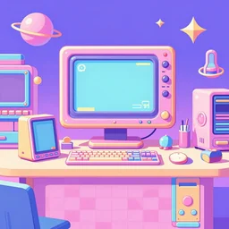 desktop wallpaper, vaporwave, pastel, videogame, concept art