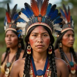 very sharp ultra detailed stunningly beautiful alluring and attractive tribal indigenous with feather headdress, amazon indian peoples in brazil, physically based rendering, defined features by ellen jewett, tomasz alen kopera and justin gerard